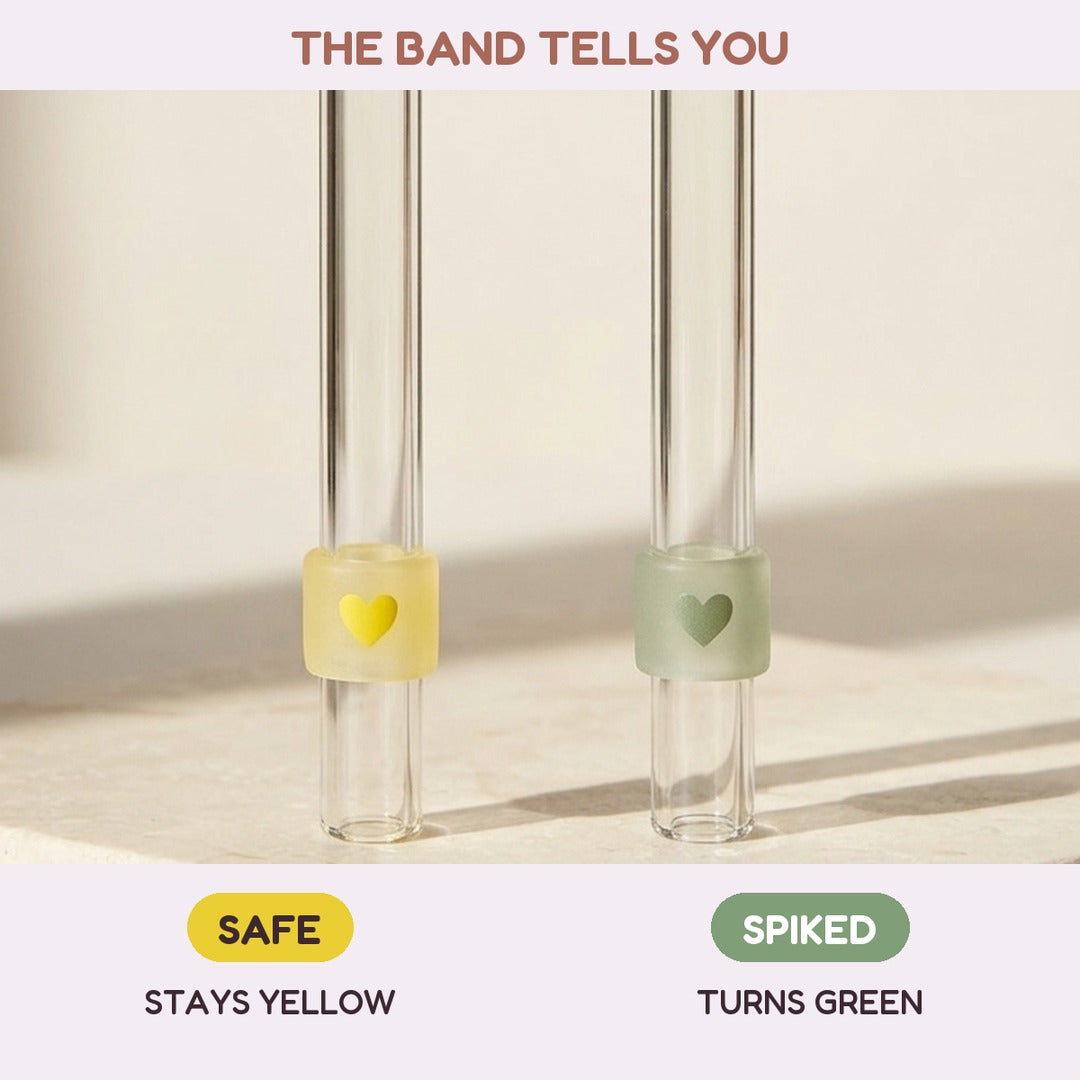Straw band stays yellow when safe and turns green when spiked